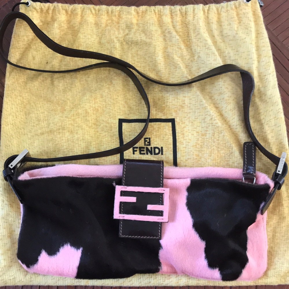 FENDI Cow-print pony hair baguette